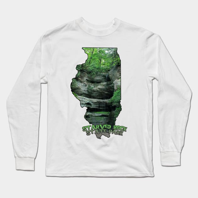 Illinois State Outline (Starved Rock State Park) Long Sleeve T-Shirt by gorff